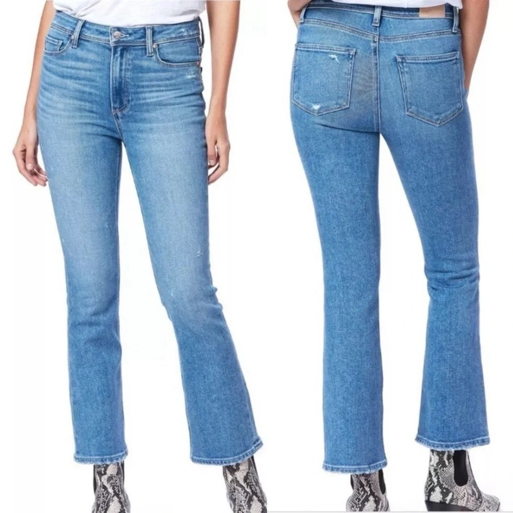 PAIGE Claudine Seaspray Distressed Cropped Kick Jeans